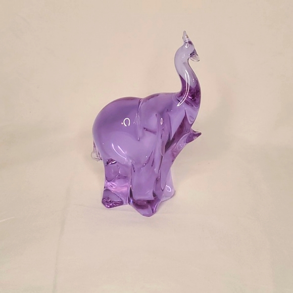 Other - Art Glass Baby Elephant Purple Clear Bottom Not Signed Paper Weight